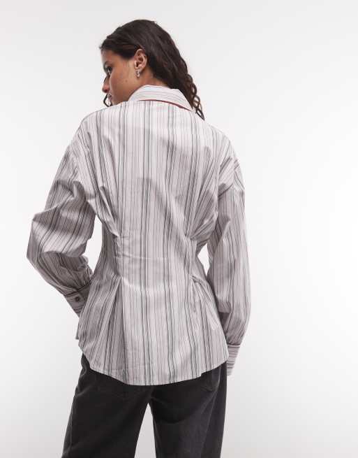 Muse Assembly western balloon sleeve sinched waist stripe shirt, 4 of 4