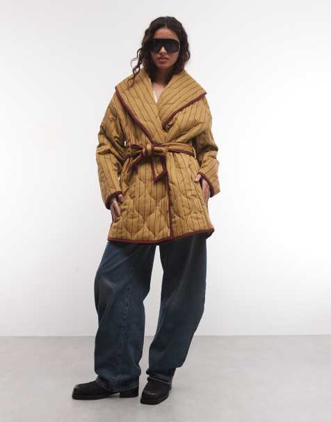Muse Assembly wrap quilted jacket in mustard with red stripe - view 1