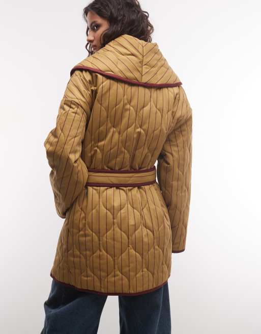 Muse Assembly wrap quilted jacket in pale green with red stripe, 4 of 4