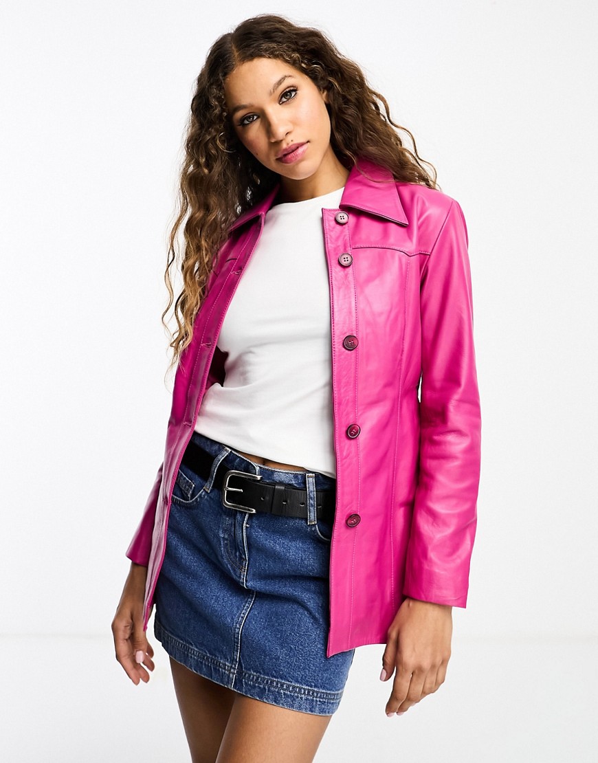 Muubaa 70s retro fitted leather jacket in pink