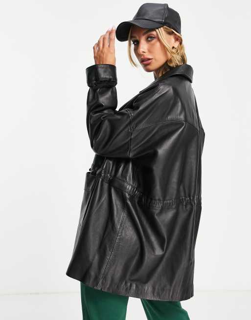 Muubaa Alep drawstring waist leather jacket in black | ASOS
