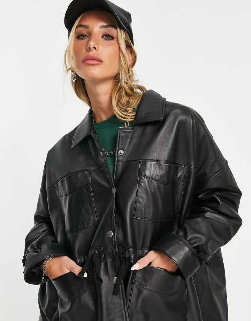 Muubaa Alep drawstring waist leather jacket in black | ASOS