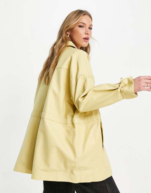 Muubaa Alep drawstring waist leather jacket in butter yellow, 2 of 4