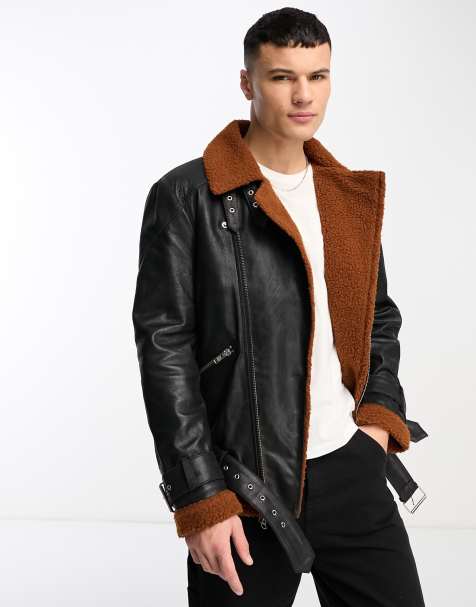 Muubaa Plain Varsity Leather Bomber Jacket-Green - ASOS Outlet