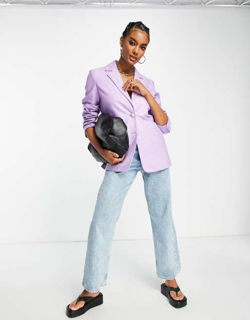 Muubaa - Blazer oversize squadrato in pelle viola