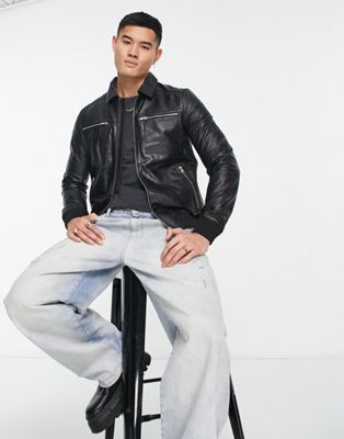 Muubaa bomber leather jacket with zip pockets - ASOS Price Checker