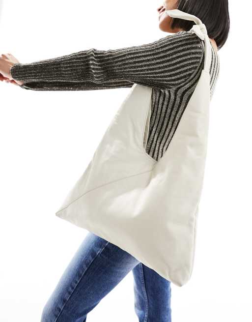 Muubaa - Borsa shopping color burro in morbida pelle con nodo