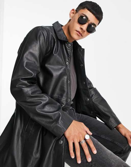 Muubaa - Camicia giacca taglio lungo in pelle con tasche a filetto