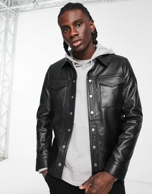 Muubaa - Camicia oversize in pelle con tasche con patta