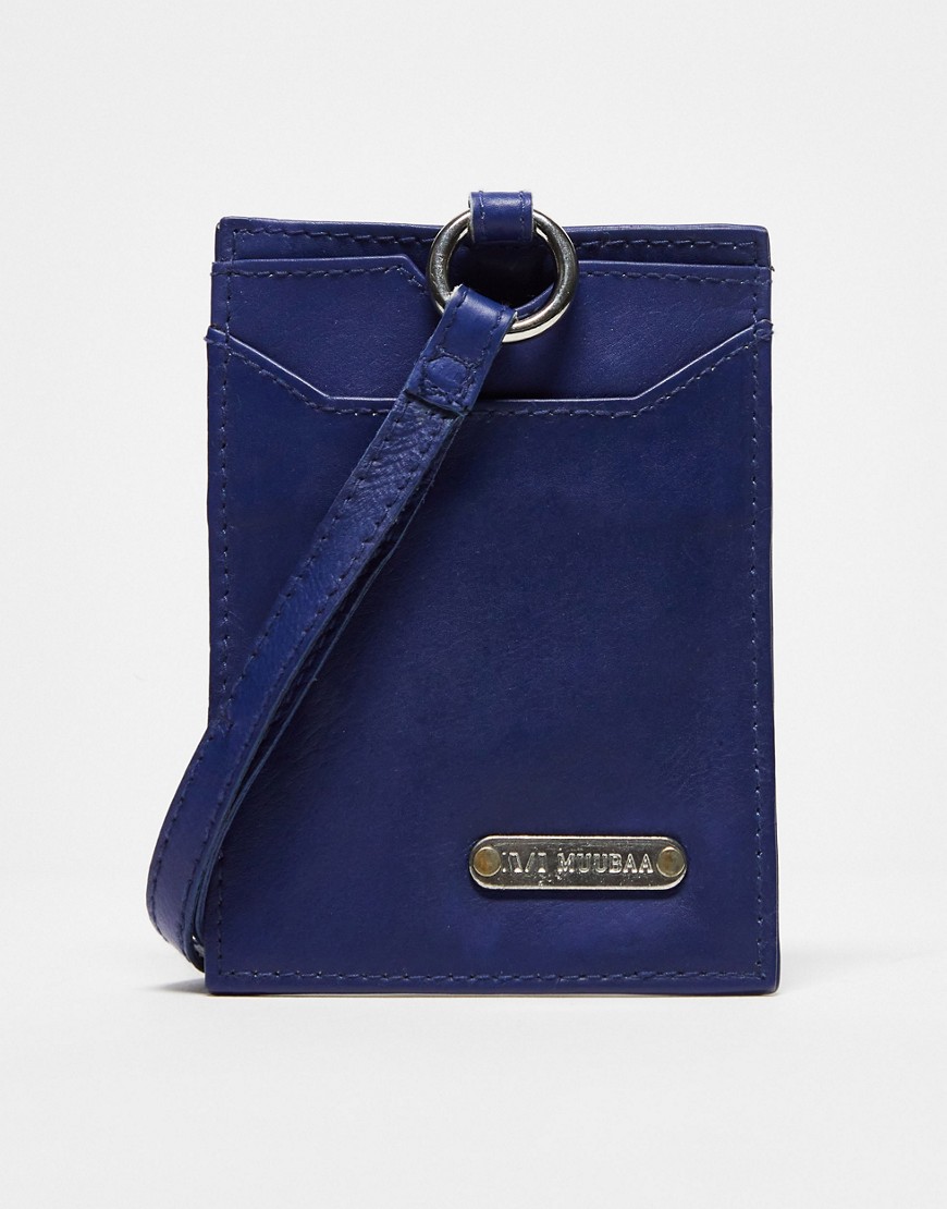 card holder in blue leather