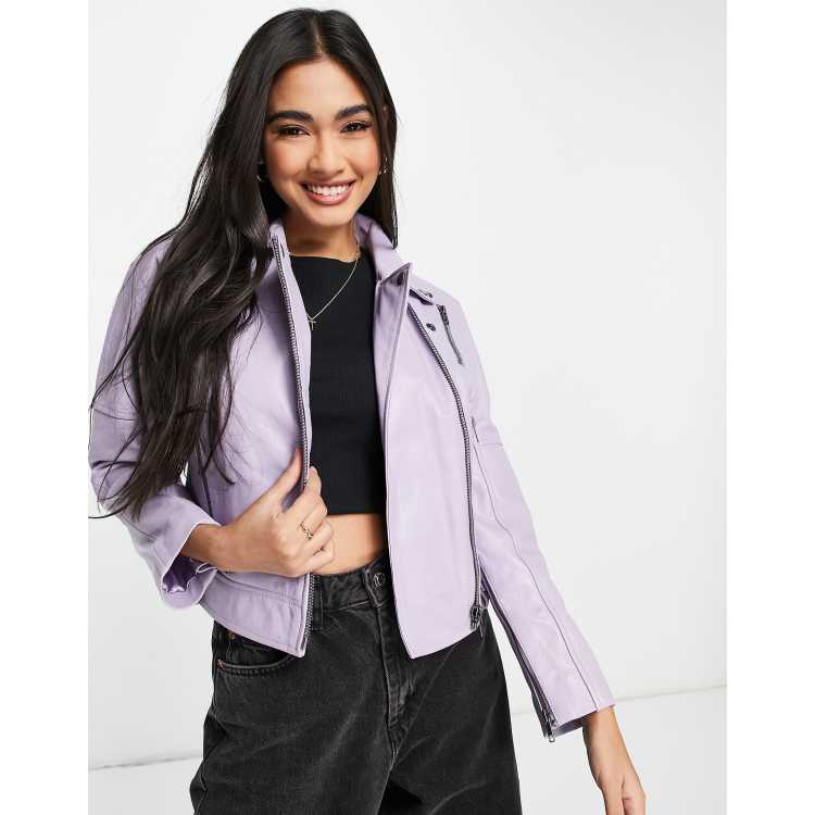 Muubaa Charlie drop shoulder leather biker jacket in lilac