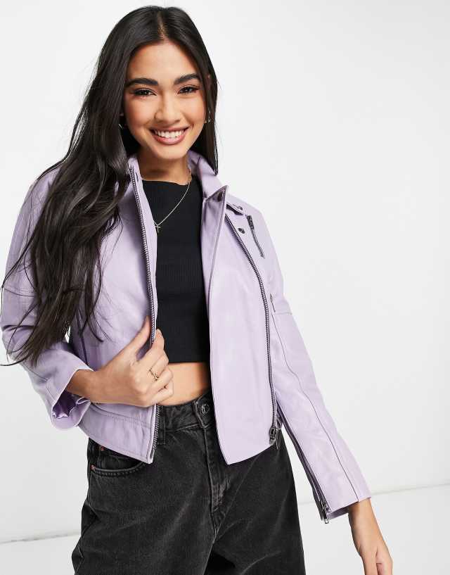 Muubaa Charlie drop shoulder leather biker jacket in lilac