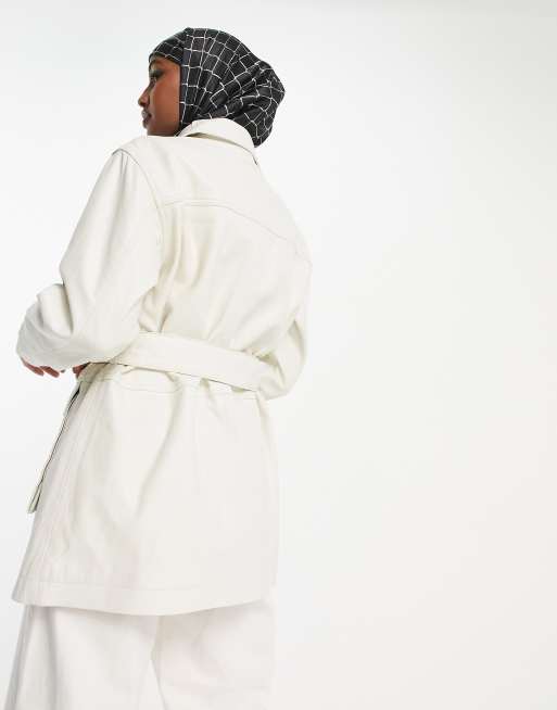 Muubaa Chloe longline belted utility leather jacket in cream, 3 of 4