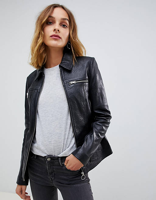 Muubaa Circle Zip Front Mottled Leather Jacket | ASOS