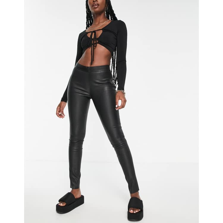 High waisted stretch outlet leather pants