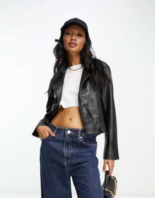 Muubaa Muubaa classic leather biker jacket in black