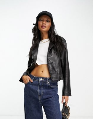 Muubaa classic leather biker jacket in black - Click1Get2 Promotions