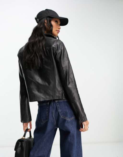 Asos cropped leather shop look 80's biker jacket