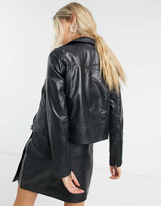 Muubaa classic leather biker jacket in black, 2 of 4