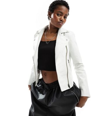classic leather biker jacket in stone-Neutral