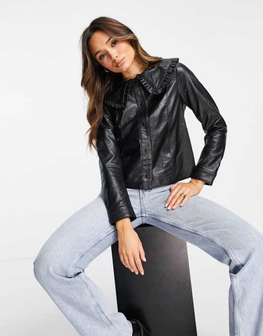 Frill leather clearance jacket