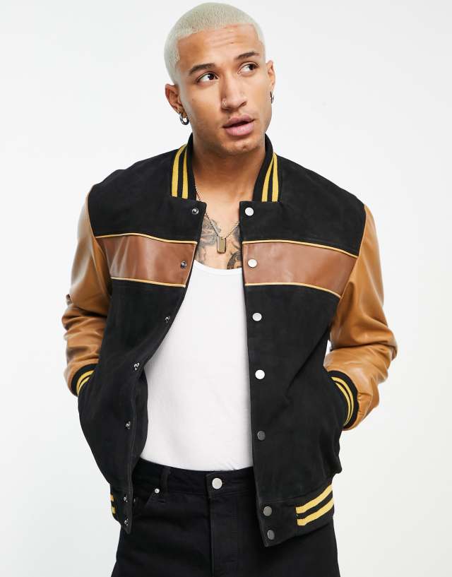 Muubaa color block oversized varsity leather bomber jacket