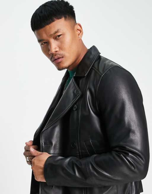Muubaa cropped boxy fit leather jacket | ASOS