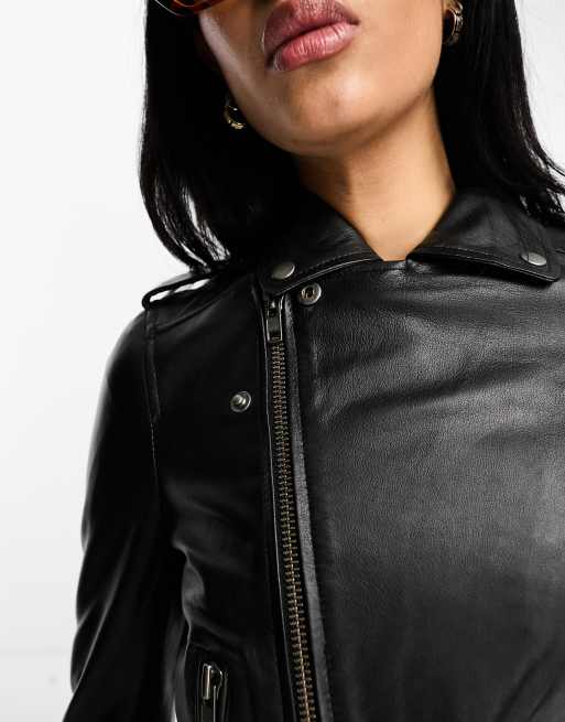 Muubaa cropped leather biker jacket in black