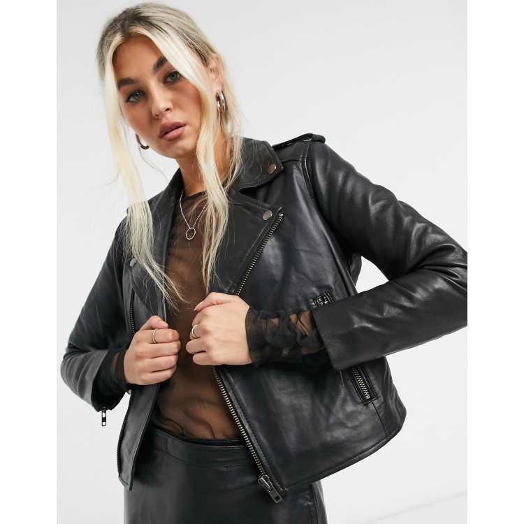 Cropped Leather Crop Moto Jacket