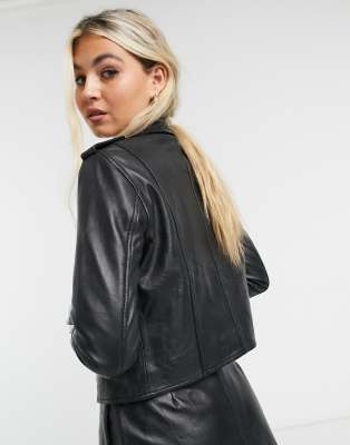 Muubaa cropped metallic leather jacket in silver