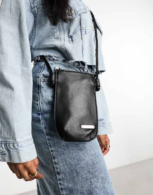 MuuBaa cross body pouch bag in black leather | ASOS