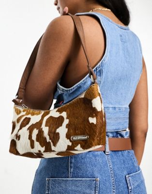 MuuBaa curved baguette shoulder bag in cow print - ASOS Price Checker