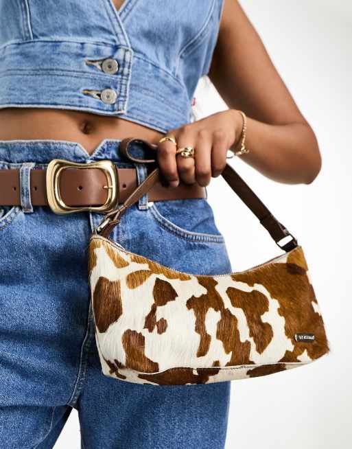 MuuBaa curved baguette shoulder bag in cow print ASOS