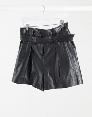 Muubaa donan paper-bag waist leather shorts in black - ASOS Price Checker