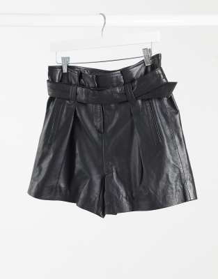paperbag waist leather shorts
