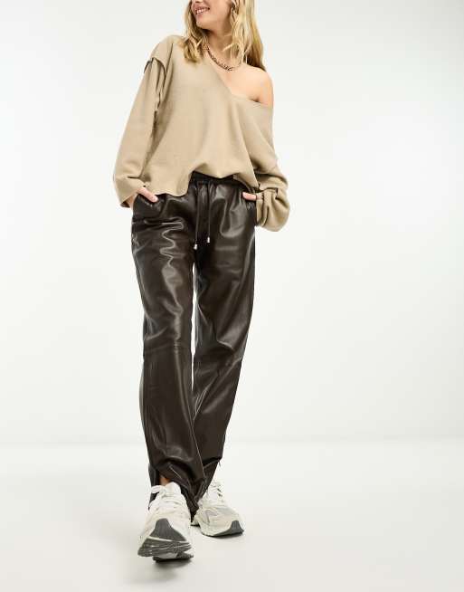 Leather jogger clearance pants womens