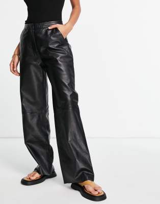 Muubaa Eliana High Waist Wide Leg Leather Pants In Black | ModeSens