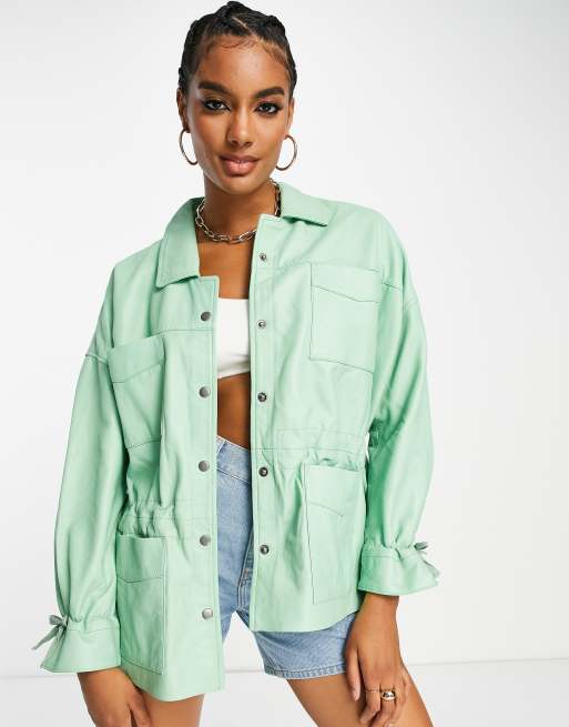 Muubaa - Giacca in pelle oversize con coulisse color menta
