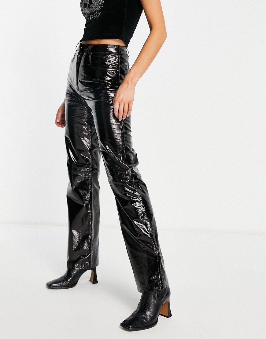 Muubaa high waist wide leg patent leather pants in black