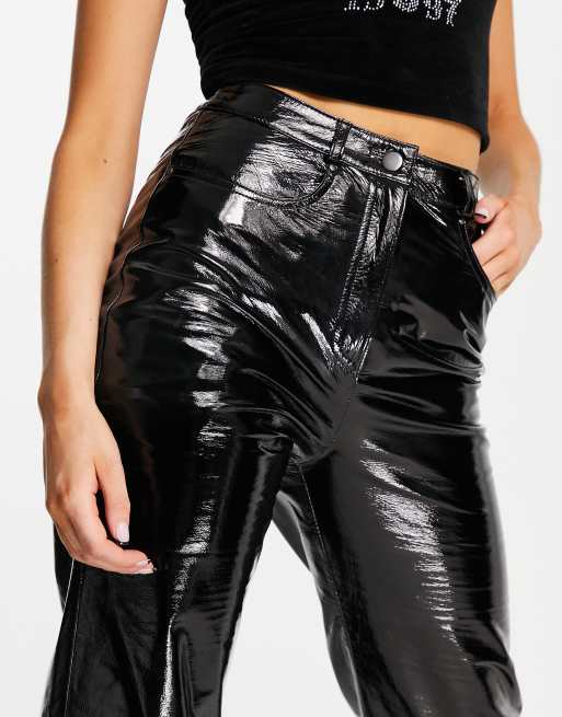 Buy Women Faux Leather Pants High Waist Straight Leg Leggings Loose Fit  Trousers Vintage 90s Streetwear, Black, Medium at