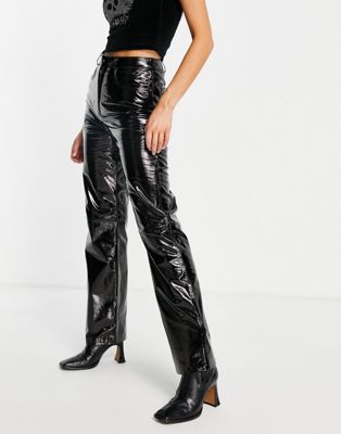 Muubaa high waist wide leg patent leather trousers in black - ASOS Price Checker