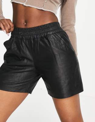 Muubaa Julia gathered waist leather shorts in black | ASOS