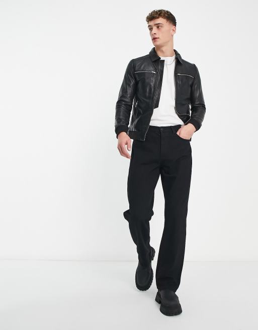 Zara - Faux Leather Bomber Jacket - Black - Men