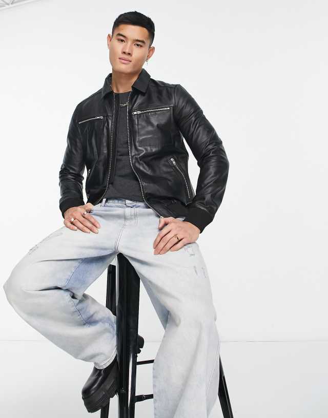 Muubaa leather bomber jacket with zip pockets