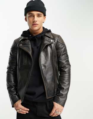 Muubaa Muubaa leather distressed finish biker jacket in black