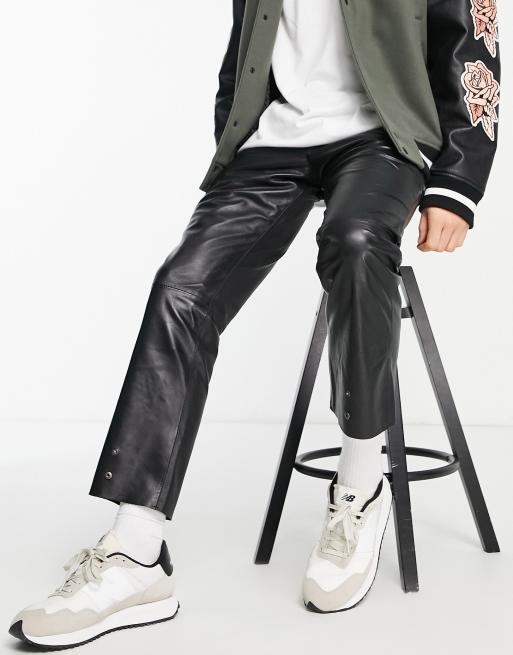 Black pants with leather stripe on side sales