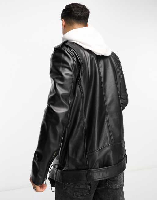Muubaa leather longline belted biker jacket in black, 4 of 4