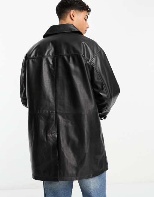 Mens black outlet leather car coat