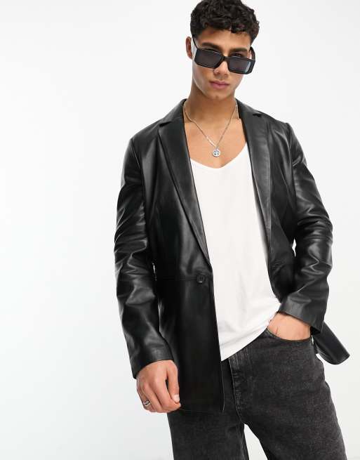 Muubaa leather single breasted blazer in black | ASOS