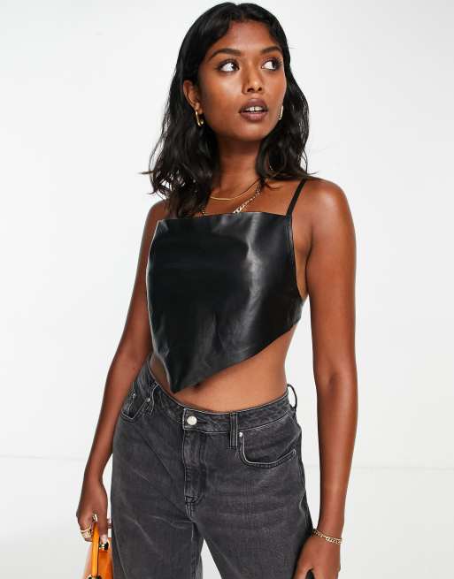 Muubaa leather strappy cowl neck cami top in black